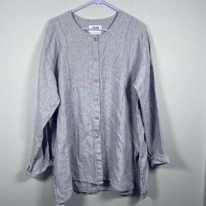 Flax by Jeanne Englehart Women's Large 100% Linen Tunic Top Blue Gray Lagenlook